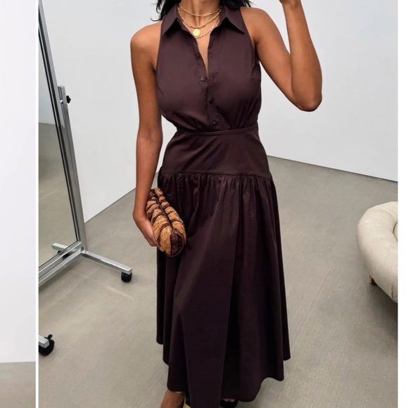 STAUD Romy Midi Dress – Earth Café Brown – Size 6 – NWT - Picture 3 of 12